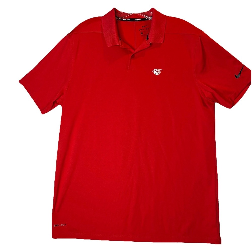 Nike Golf Polo Shirt Mens L Red Dri-Fit Embroidered Cherry‎ Logo Preppy